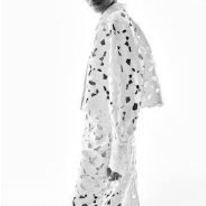 H&M Limited Edition White Eyelet Embroidery Satin Button Down Top